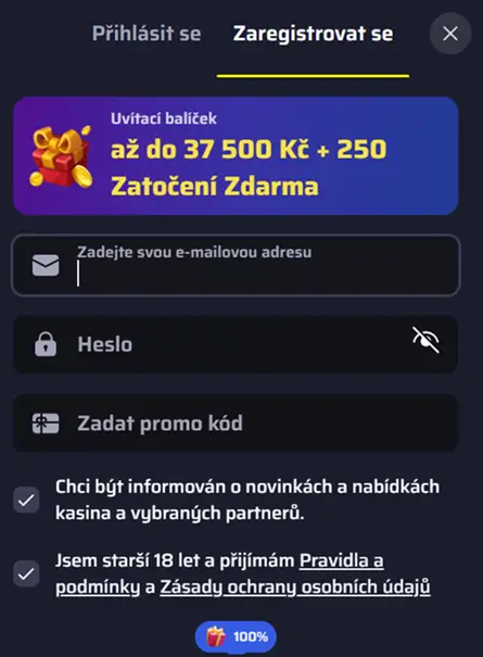 BDMBET Casino registrační formulář