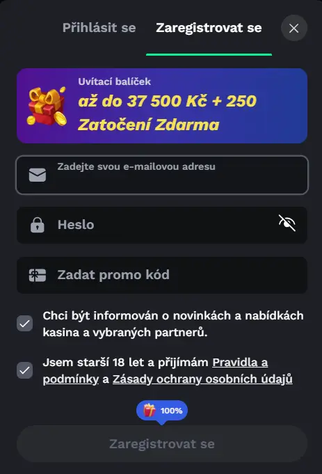 Betonred Casino registrační formulář