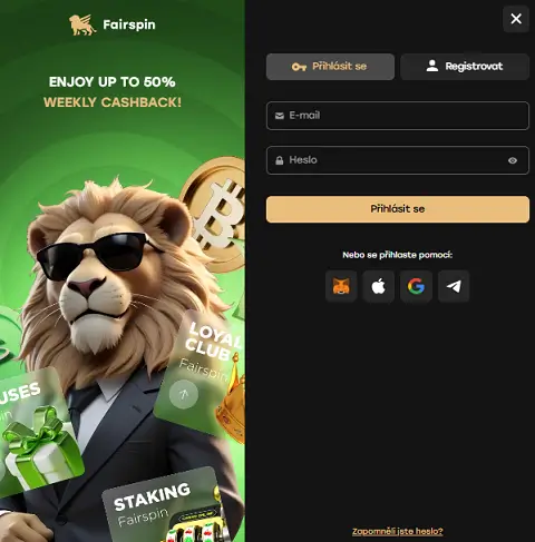 Fairspin Casino přihlašovací formulář