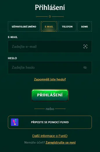 Casinia Casino přihlašovací formulář