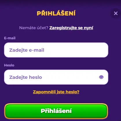 Royal Game Casino přihlašovací formulář