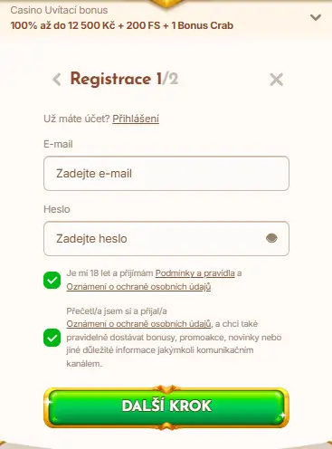 Bethall Casino registrační formulář