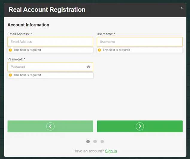 Irish Luck Casino registrační formulář