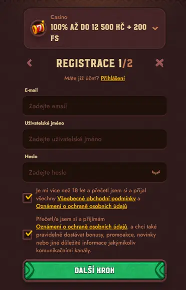 5 Gringos Casino registrační formulář