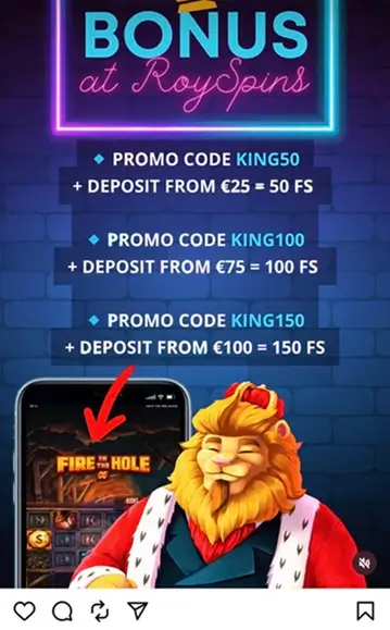 Royspins instagram promo code