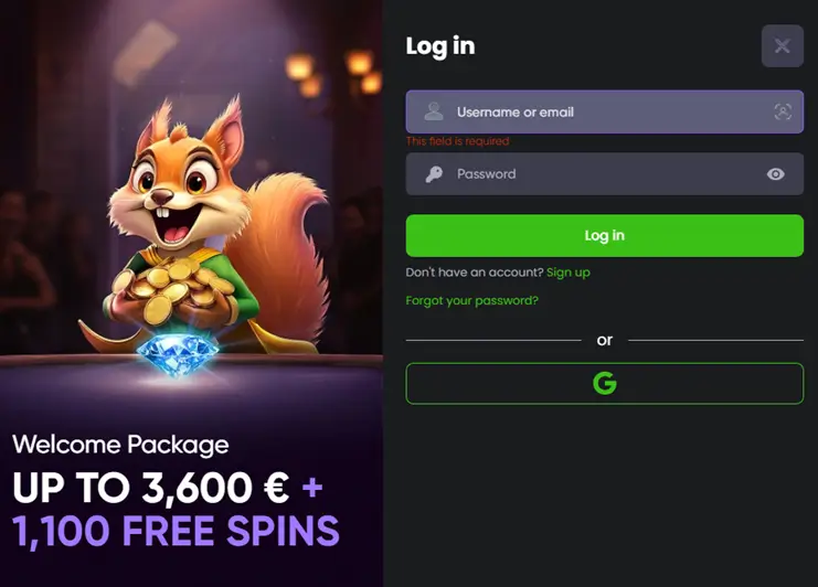 Spinline Casino o přihlašovací formulář