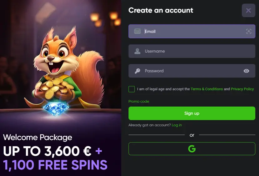 Spinline Casino registrační formulář