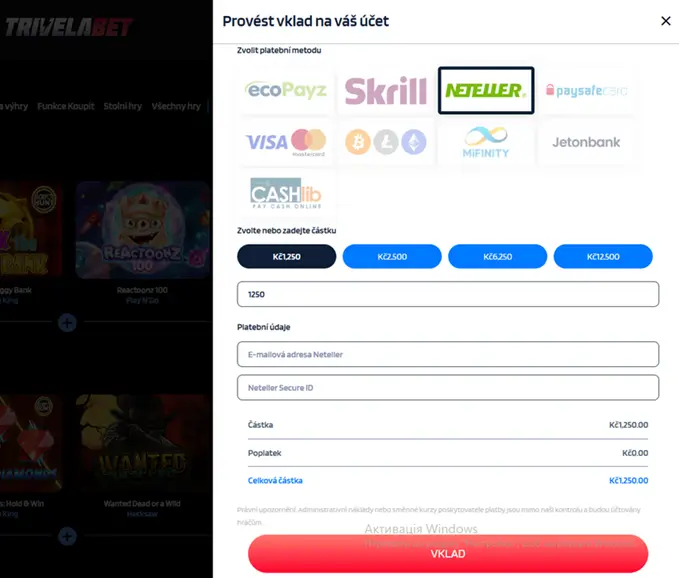 Vklad Neteller Casino